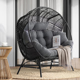 IRONCK 2 Person Egg Chair Outdoor Indoor, Oversized Double Wicker Lounge Chair, Thickened Padded Cushions and Headrests, 680Lbs Egg Loveseat for Patio, Balcony, Living Room, Porch, Gray IRONCK
