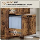 HOMCOM 2 Drawer Vertical File Cabinet with Silent Slides, Rustic Farmhouse Filing Cabinet with Barn Doors for A4/Letter Size, Printer Stand with Storage for Home Office, Rustic Brown HOMCOM