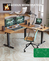 Marsail 63×55 in Electric Corner L-Shaped Standing Desk with 4-in 1 Electical Outlet, Computer Desk with Headphone Hook, Memory Sit Stand up Home Office Table, Ergonomic Gaming Table,Brown Marsail