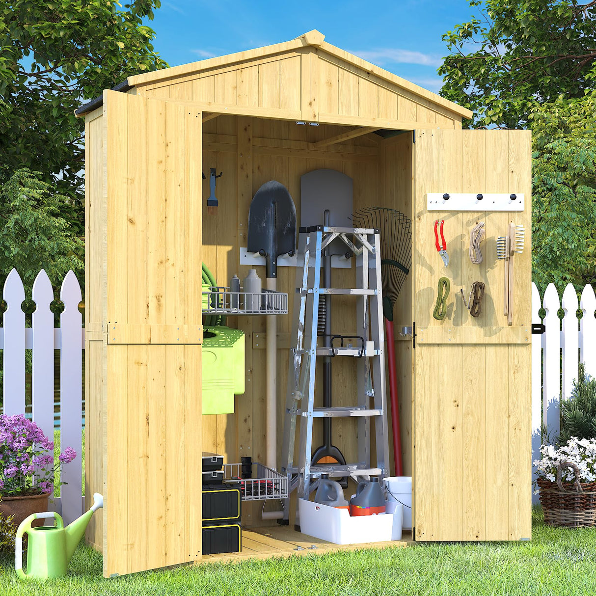 IWDOO Outdoor Storage Shed, 76'' Outdoor Shed Storage Cabinet, Garden Shed, Wood Tool Shed with Lockable Doors and Floor, Waterproof Roof for Yard, Patio, Deck, Porch, Lawn IWDOO