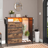 Espelism Dresser for Bedroom with Clothes Rack & Side Pockets 5 Drawer Dresser with Charging Station & LED Lights Black Storage Chest of Drawers for Hallway Closet Sturdy Steel Frame Wood Top (Brown) Espelism