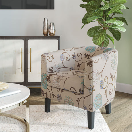 BELLEZE Living Room Chair, Linen Round Accent Barrel Chair, Club Tub Sofa Chair for Bedroom, Corner Chair with Flared Legs and Cozy Soft Padding - Highland (Floral Print) BELLEZE