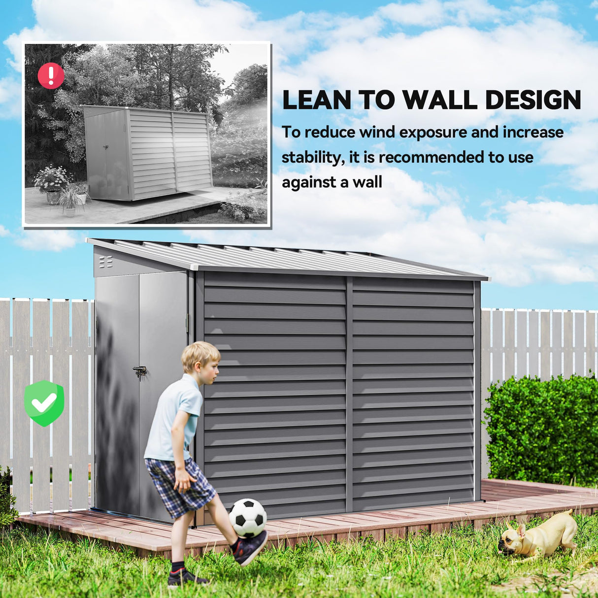 Outsunny 4.6' x 9' Steel Outdoor Storage Shed, Lean to Shed, Metal Tool House with Foundation Kit, Lockable Doors, Gloves and 2 Air Vents for Backyard, Patio, Lawn, Gray Outsunny