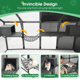 Luxury Cat Cage Outdoor Wooden Catio Enclosure Patio Large Cat Run House for Multiple Pets Walk-in Kitten Kennel with Bouncy Bridge, Platforms, Small Houses, Seating, and Sunshine Panel (Grey) WEALTHGIRL