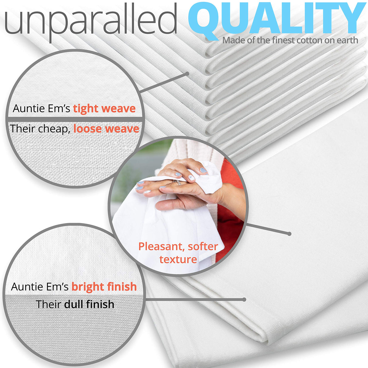 White Cotton Napkins Cloth 20 x 20 Oversized 100% Natural Bulk Linens for Dinner, Events, Weddings by Aunti Em's Kitchen, Set of 12 Aunti Em's Kitchen