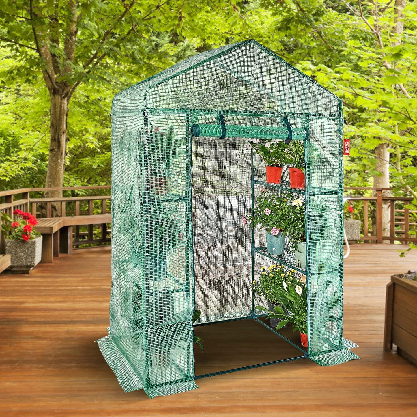 VEVOR Walk-in Green House, 55.5 x 29.3 x 80.7 inch, Portable Greenhouse with Shelves, High Strength PE Cover with Roll-up Zipper Door and Steel Frame, Set Up in Minutes, for Planting and Stor - WoodArtSupply