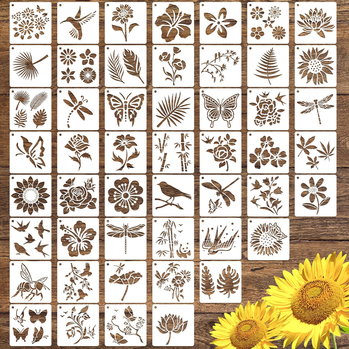 50 PCS Flower Painting Stencils Reusable Flower Stencils for Painting on Wood Rocks Canvas Fabric Glass Pottery 4x4 Inch CH HAICHENG