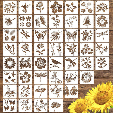 50 PCS Flower Painting Stencils Reusable Flower Stencils for Painting on Wood Rocks Canvas Fabric Glass Pottery 4x4 Inch CH HAICHENG