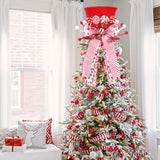 HMASYO Candy Cane Christmas Tree Topper - Large Red Tree Topper Hat with Candy Peppermint Bows Ribbon Ornament, Top Hat Christmas Tree Topper for Home Office Holiday Tree Decoration Xmas Gift HMASYO