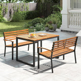 Tangkula 43" Outdoor Garden Bench, 2-Person Acacia Wood Bench with Heavy-Duty Metal Frame, Slatted Seat & Curved Armrests, 800 lbs Weight Capacity, Patio Bench for Porch, Yard, Balcony, Lawn Tangkula