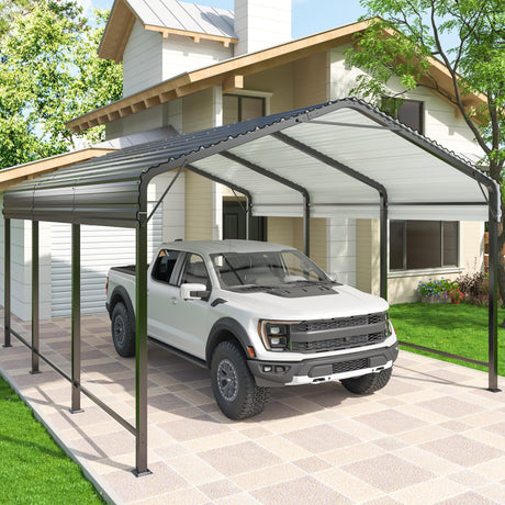 AIRWIRE 10x15 Metal Carport Carports with Enhanced Base Heavy Duty Garage Outdoor Galvanized Car Shelter for Car, Boats and Truck AirWire