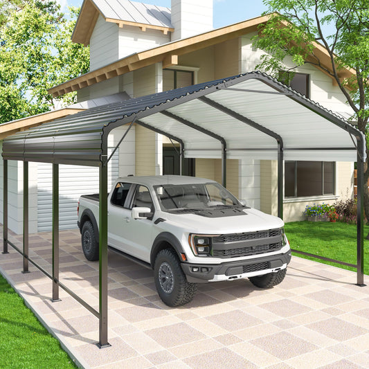 AIRWIRE 10x15 Metal Carport Carports with Enhanced Base Heavy Duty Garage Outdoor Galvanized Car Shelter for Car, Boats and Truck - WoodArtSupply