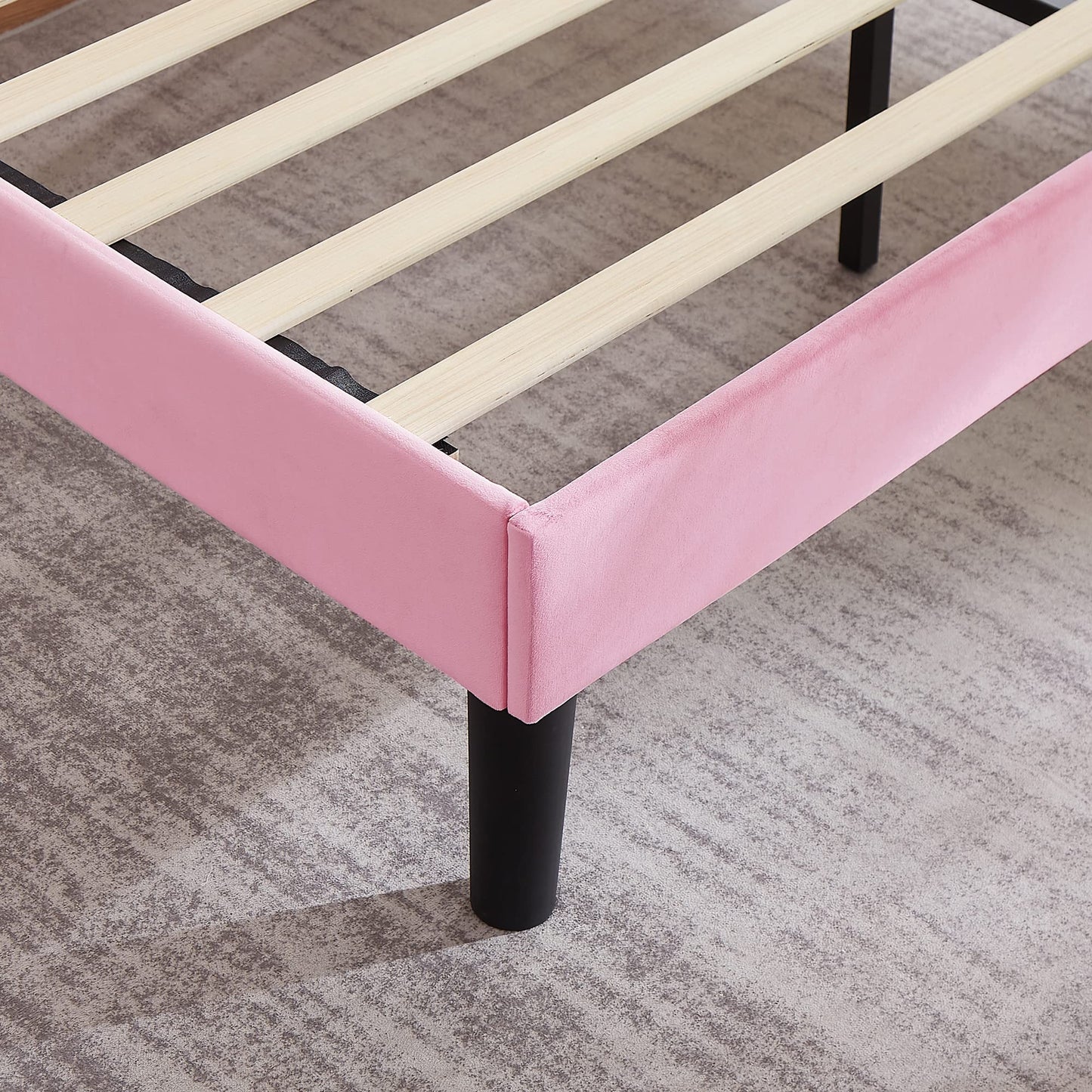 VECELO Full Size Upholstered Platform Bed Frame with Fabric Headboard,Wooden Slats Support/No Box Spring Needed/Mattress Foundation,Pink