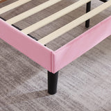 VECELO Full Size Upholstered Platform Bed Frame with Fabric Headboard,Wooden Slats Support/No Box Spring Needed/Mattress Foundation,Pink VECELO
