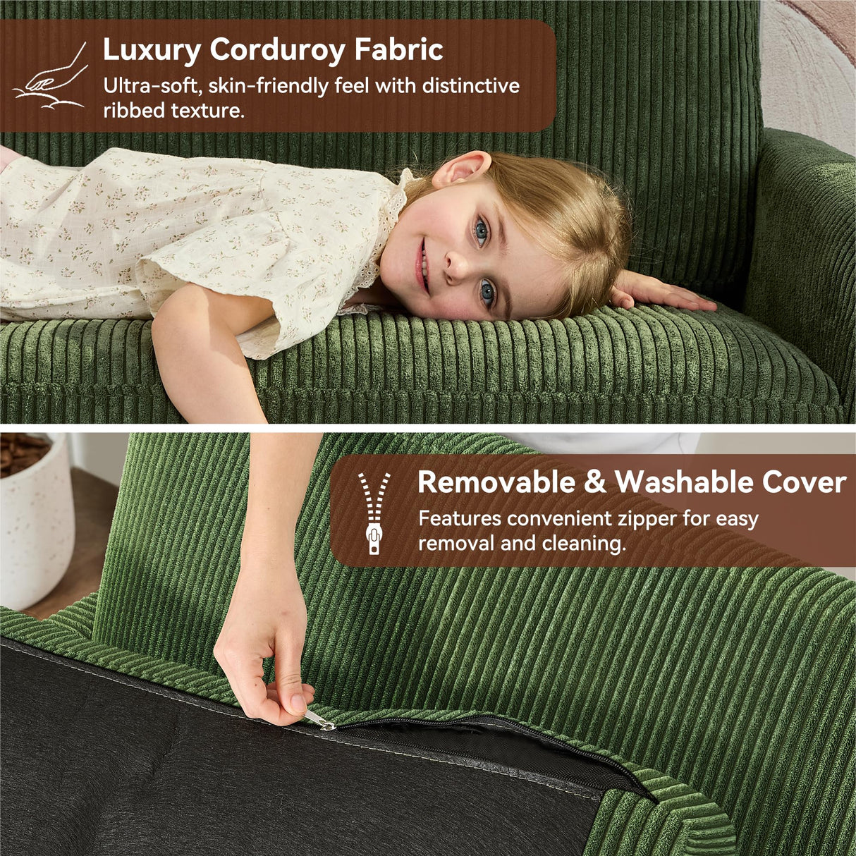 Vipbear 68" Loveseat Sofa - Green, Comfy Corduroy with Spring Cushion, Solid Wood Frame, Modern Deep Seat, Bedroom & Living Room, Office Small Couch Vipbear