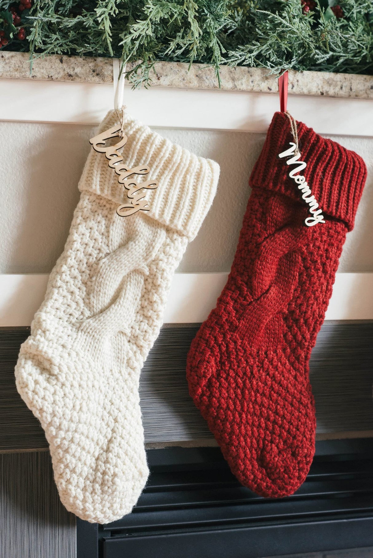 Personalized Christmas Stocking Tags - Christmas gift tag - Knit Stocking - Customized wooden (Tag Only) Generic