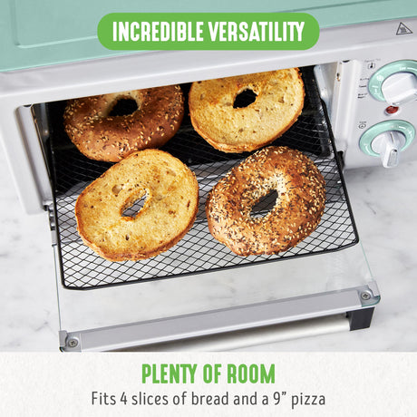 GreenLife Countertop Toaster Oven Air Fryer Stainless Steel, Healthy Ceramic Nonstick, PFAS and PFOA-Free, Tray & Basket, Bake, Broil, Reheat, Adjustable Temp & Time Control, Auto Shutoff, Turquoise GreenLife
