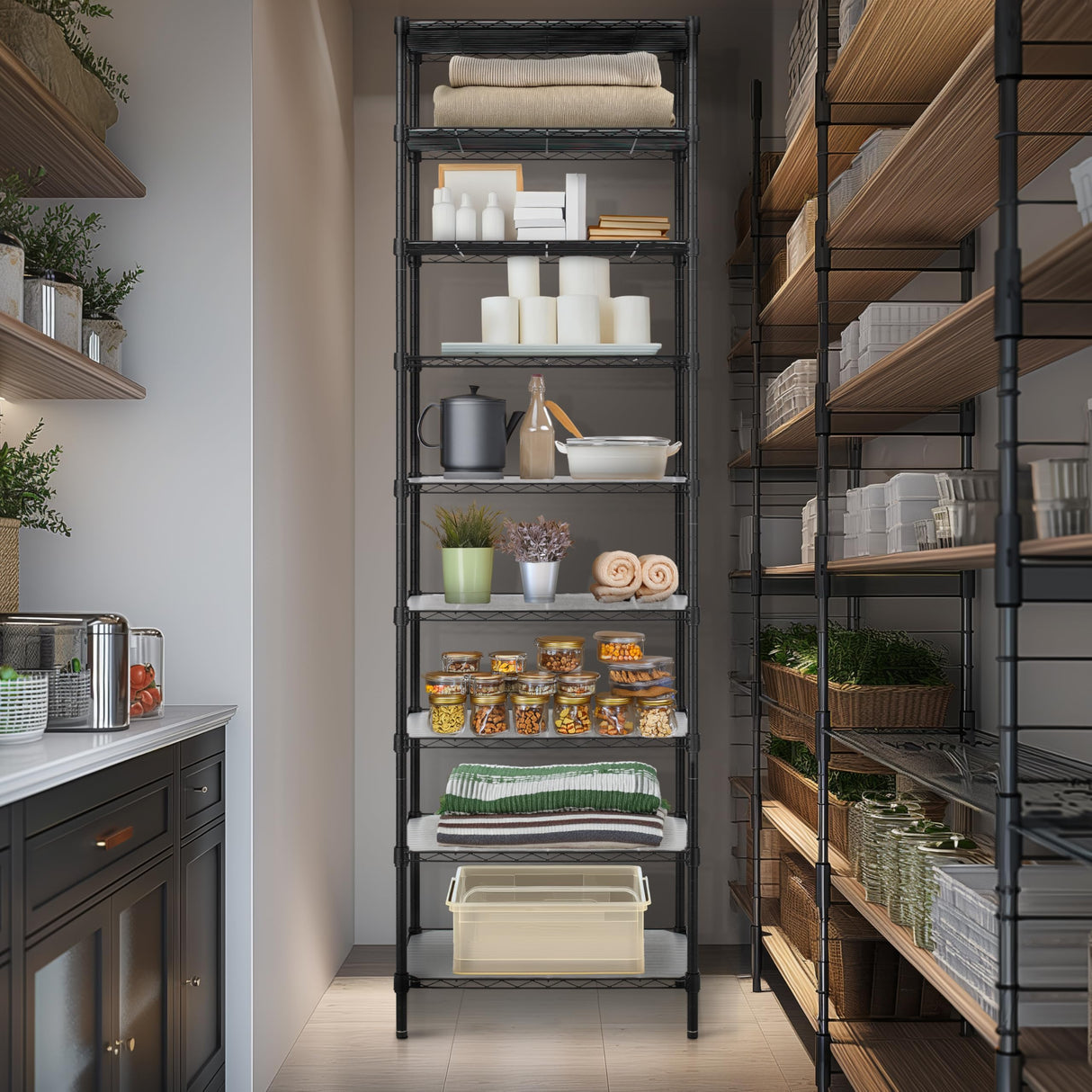 Finnhomy 9-Tier Wire Shelving Unit Adjustable Steel Wire Rack Shelving, 81 Inches Height 9 Shelves Metal Storage Rack, Pantry Shelves for Storage with PE mat, NSF Certified, Black Finnhomy