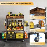 Dunatou Power Tool Organizer Cart Heavy Duty 4 Tier Rolling Tool Cart Garage Storage with Drill Rack Shelf Open Tool Chest Organizer with Wheels Workshop and Garage Ideas for Men or Dad Dunatou
