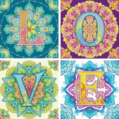 4 Pieces Love Alphabet Diamond Painting Kits, Special Shaped 5D Partial Drill DIY Crystal Diamond Art for Adults, Home Wall Decoration, Valentine’s Day Gifts, Mosaic Craft, 12x12 in
