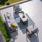 Sundale Outdoor Aluminum Patio Furniture Set w/Fire Pit, 4 Piece Modern Outdoor Furniture with 6 inch Cushion, Metal Patio Sectional Conversation Sets for Deck, Backyard, Porch (Grey) Sundale Outdoor