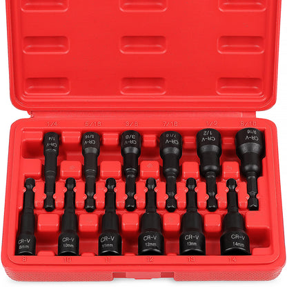 12-Piece Magnetic Nut Driver Set - Premium Impact Power Hex Nut Driver Drill Bit Master Kit, SAE & Metric, 1/4-Inch Quick-Change - WoodArtSupply