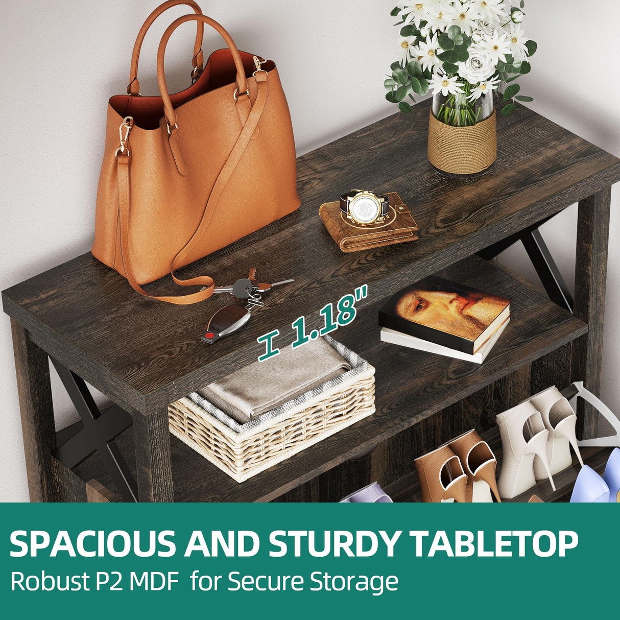 YITAHOME Shoe Cabinet with 2 Flip Drawers, Entryway Shoe Storage Cabinet with Open Shelves, Free Standing Hidden Shoe Rack Storage Organizer for Entryway/Hallway/Closet, Dark Rustic Oak YITAHOME