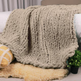 Carriediosa Chunky Knit Throw Blanket 50" X 60", 100% Hand Made Large Chenille Loop Yarn Soft Fluffy Throws for Couch Sofa Bed, Big Crochet Cozy Heavy Thick Cable Woven Blankets, Taupe Carriediosa