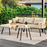 YITAHOME L-Shaped Patio Furniture Outdoor Loveseat Sectional Set for Backyard, Porch with Thick Cushions Detachable Lounger, Side Table (Light Brown+Beige) YITAHOME