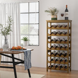 28-Bottle Wine Rack Free Standing Floor, Solid Wood 7-Tier Display Wine Storage Shelves with Tabletop, Wobble-Free Bottle Holder for Cellar Kitchen Bar Dining Room Living Room, Light Brown FLYJOE