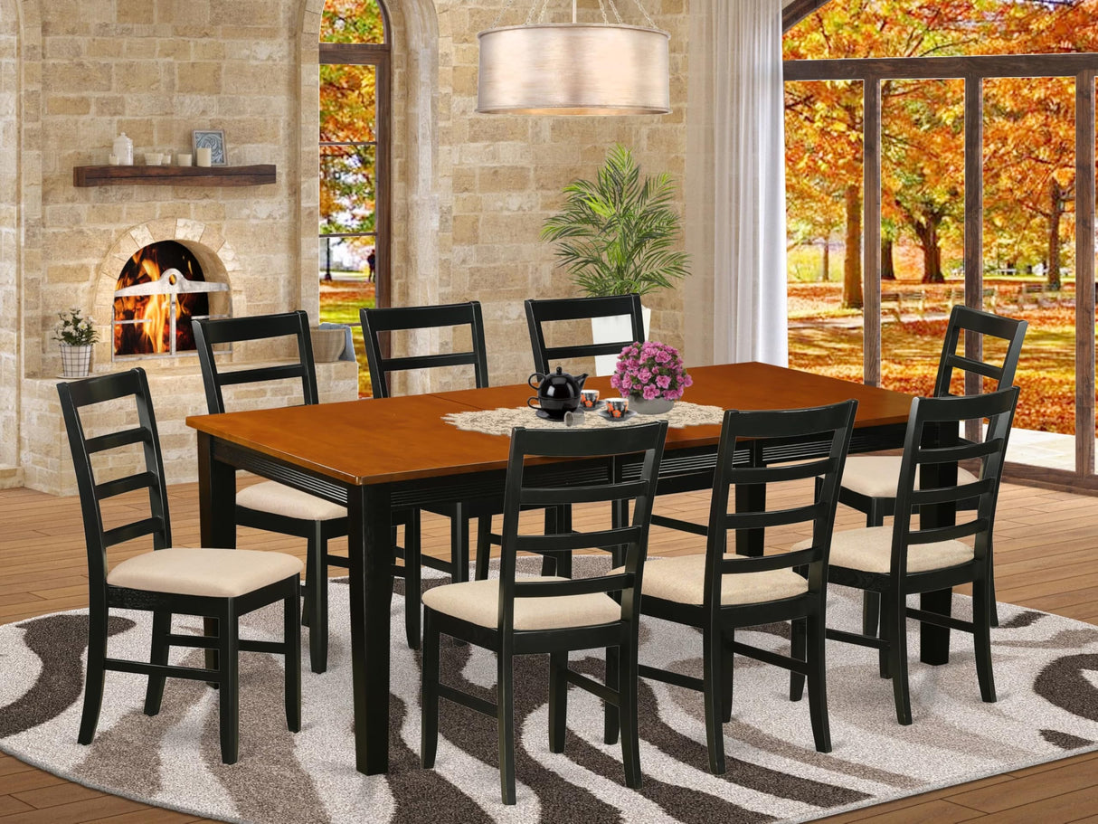 East West Furniture QUPF9-BCH-C 9 Piece Dining Table Set Includes a Rectangle Dinner Table with Butterfly Leaf and 8 Linen Fabric Dining Room Chairs, 40x78 Inch, Black & Cherry East West Furniture