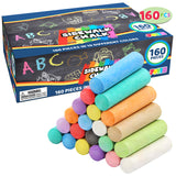 160 PCS Sidewalk Chalks Set Non-Toxic Washable Jumbo Chalk for Outdoor Art Play, Painting on Chalkboard, Blackboard and Playground JOYIN