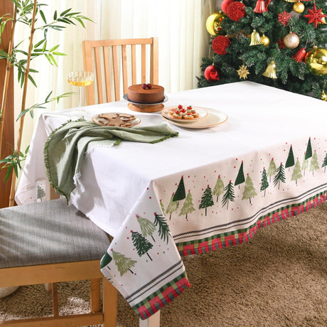 Folkulture Christmas Tablecloth Rectangle 60x84 for 6 Foot Table for Christmas Decorations Indoor, 100% Cotton Dining or Linen Table Cover, White Outdoor Table Cloth Farmhouse Style for Home Décor Folkulture