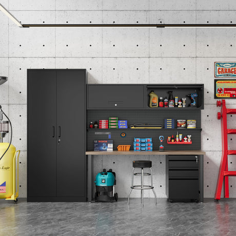 Fesbos Metal Storage Cabinet Black Wall Cabinets with Locking Door - Wall Mounted Storage Cabinet for Garage Warehouse Home Office - Assembly Required Fesbos