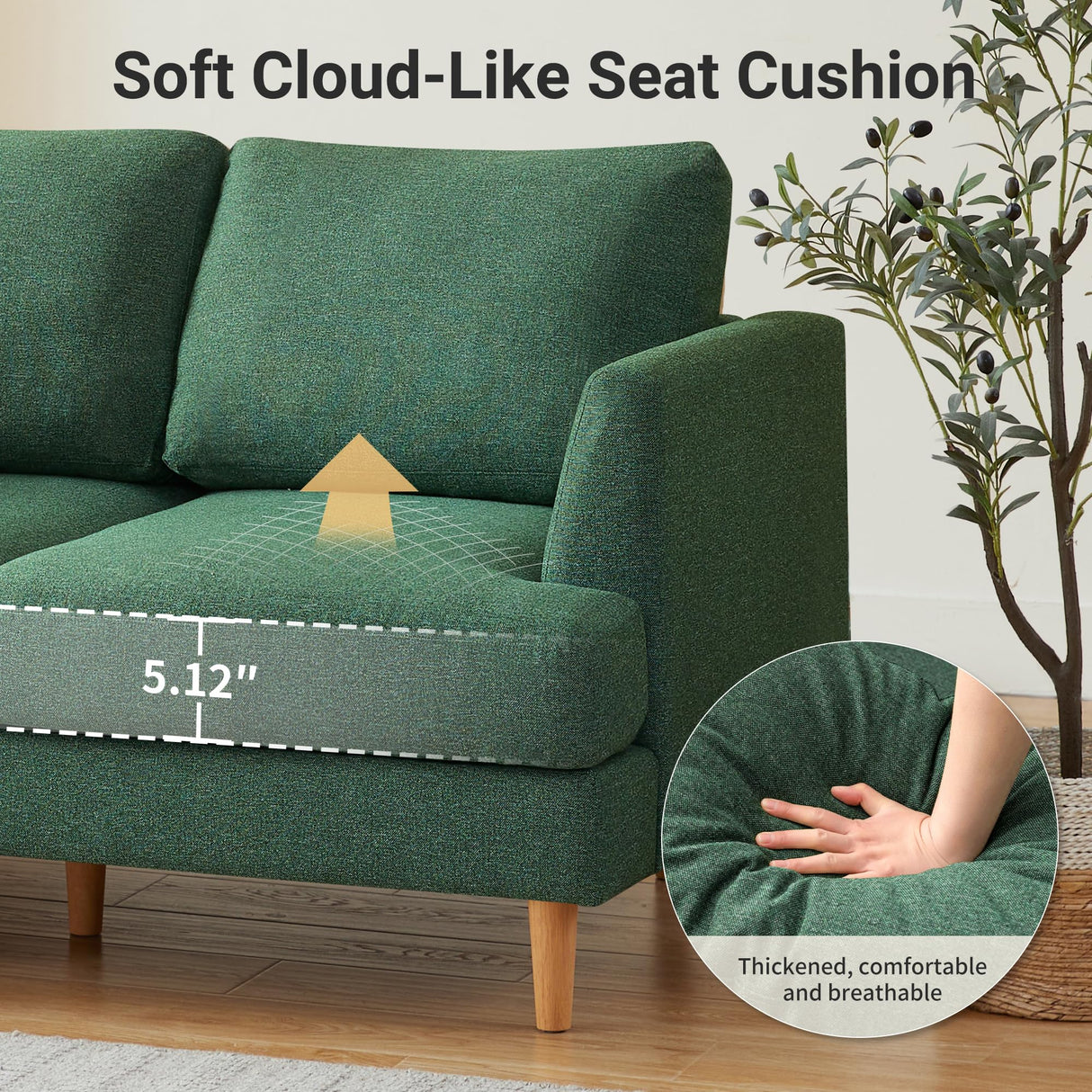 Busaurus Loveseat Sofa 56" Mid Century Modern Small Couches for Small Spaces Love Seat with 2-Seat Upholstered Cushion Sofa Couches for Bedroom, Living Room, Apartment, Office (Green) Busaurus