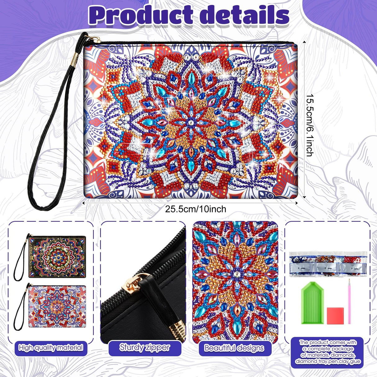 Geyoga 2 Pieces DIY Diamond Painting Purses 5D DIY Diamond Painting Handbag Diamond Art Wristlet Clutch Bag for Women Girls Art Craft Makeup Gift (Mandala) Geyoga