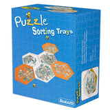 Becko US Stackable Puzzle Sorting Trays Jigsaw Puzzle Sorters with Lid Puzzle Accessory for Puzzles Up to 1500 Pieces, 8 Hexagonal Trays in White & Blue Becko US