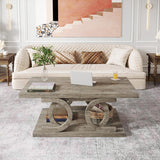 Tribesigns Farmhouse Coffee Table, 47 Inches Rustic Wood Coffee Table with Storage Shelf for Living Room, 2 Tier Large Rectangle Cocktail Table Center Tea Table Accent Table, Gray Tribesigns