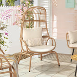 YITAHOME Outdoor Narrow Egg Chair Wicker, Patio Rattan Basket Chair with 370lbs Capacity Indoor Egg Chairs with Stand & Cushion Cocoon Chair for Bedroom, Patio, Balcony - Beige YITAHOME