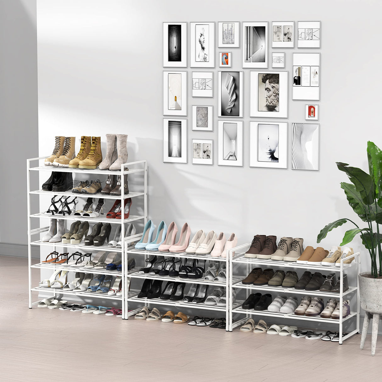Simple Houseware 3-Tier Stackable Metal Panel Shoes Rack, White Simple Houseware