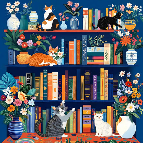 Diamond Art Kits for Adults Beginner, Cat Bookshelf Library DIY Modern Diamond Painting Kits 5D Diamond Dots Gem Art Crafts with Tools,Round Full Drill Funny Crafts for Home Wall Decor&Gift-12x12 inch Fairyland JinWenn
