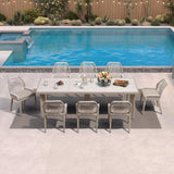 PURPLE LEAF 9 Pieces Patio Dining Set Aluminum Modern Rectangular Table and Wicker Chairs with Cushions for Kitchen Porch Garden Outdoor Furniture Sets, Champagne PURPLE LEAF