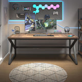 HSH Large Home Office Desk, Modern Wood Metal Computer Desk for Two Person, Extra Long Executive Writing Study Gaming Double Desk Workstation, 70 Inch Rustic Bedroom Living Room Table for 2 Monitors HSH