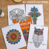 Silunkia Adult Coloring Books Set 8.5 x 11 Inch - 4 Books Adult Animal Butterfly Bird Mandala Design, Coloring Books for Adults to Relax and Relieve Anxiety - Top Spiral Binding is Easier to Use