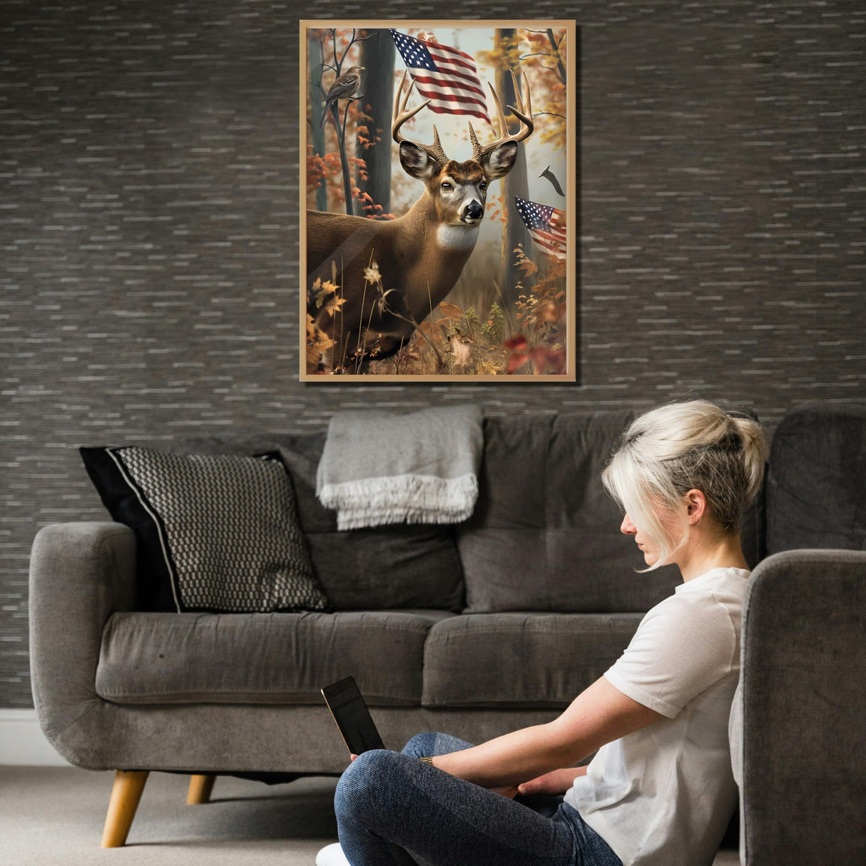 TZTTZT Diamond Art Kits for Adults, American Flag Deer Round 5D Diamond Painting Kits for Adults Beginners, Frameless Diamond Painting Craft Paint by Diamonds for Home Wall Decor 12x16 Inch TZTTZT