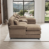 ONEMMLION U Shaped Cloud Couch Sectional Sofa, 124" Comfy Fluffy Chenille Brown Sectional Couches for Living Room with Double Chaise Lounge, Modern Modular Sofa with Central Console USB Port ONEMMLION