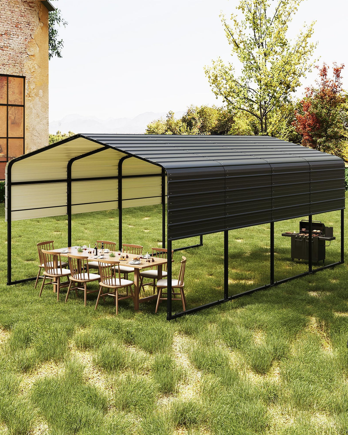 KOKEBREN Metal Carport, Outdoor Car Port Canopy with Reinforced Base and Galvanized Steel Roof, Heavy Duty Garage Car Shelter Shade for SUV, Truck, Boats, 13x20 FT KOKEBREN