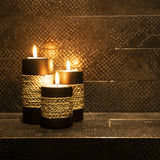 IYARA CRAFT Tealight Candle Holders with Candle Tray Set of 3 Decorative Candle Holders Matte Wood Finish with Small Rope Decoration IYARA CRAFT