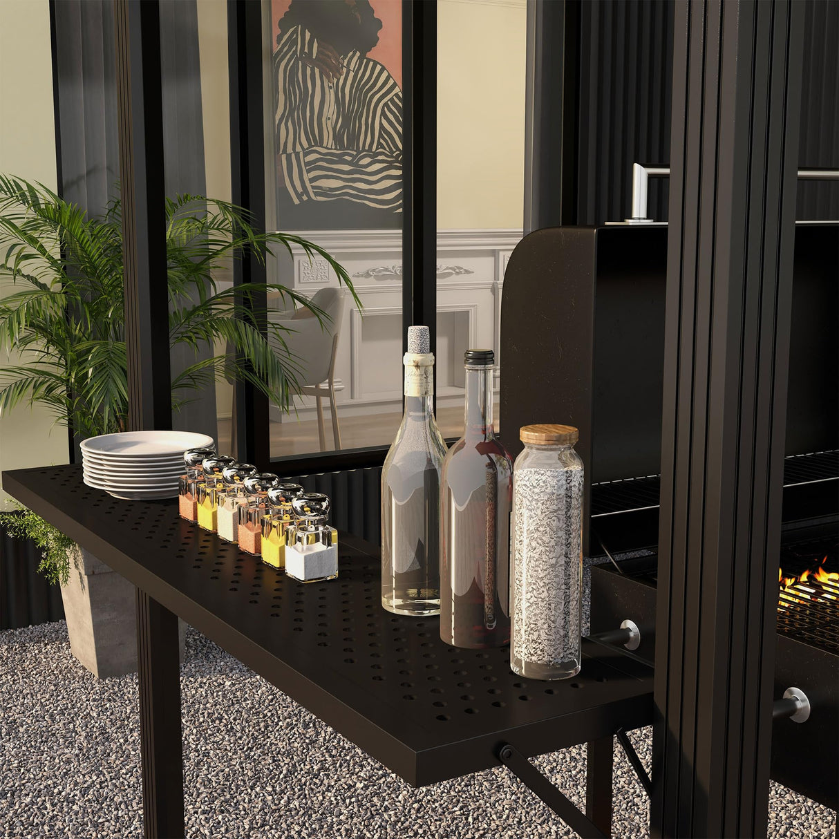 Outsunny 6' x 8' Hardtop Grill Gazebo, BBQ Gazebo with Metal Roof, Aluminum Frame and 2 Side Shelves, for Patio, Lawn, Garden Outsunny