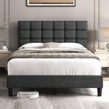 Yaheetech Upholstered Bed Frame, Modern Full Bed Platform with Square Stitched&Button Tufting Headboard Height Adjustable, Wooden Slats Support, No Box Spring Needed, Full Size, Dark Gray Yaheetech